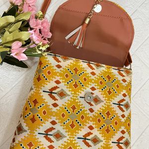 Ethnic print fabric bag- Yellow