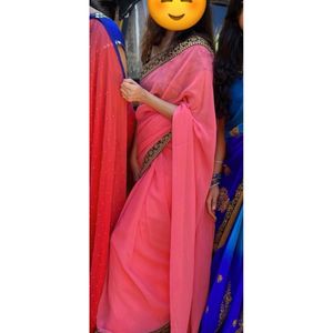 Pink Saree With Blouse