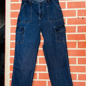 Navy Blue Denim Cargo Jeans