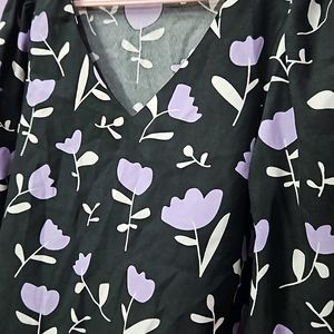 Black And Lavender Floral Print Top