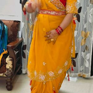 Heavy Work Saree With Blouse N Belt