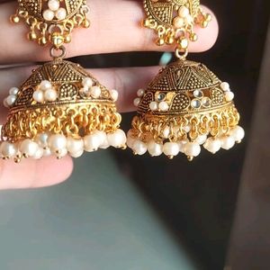 Combo Of Golden Earrings And Jhumka