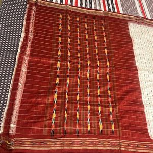 Vintage Pochampally ikkat Silk red & White saree