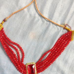 Red Choker And Earrings Jewellery Set Of Two