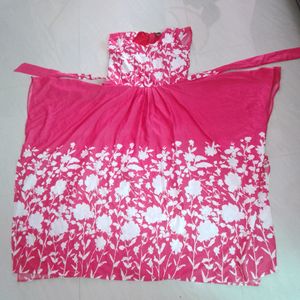 Pink And White Coloured Square Cut Gown Or Dress