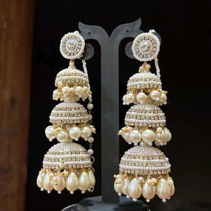 Beautiful White Pearl Long Jhumki Earings