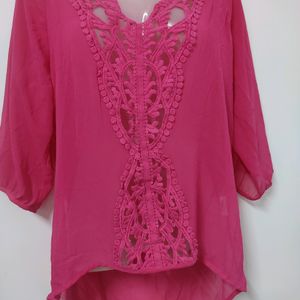 Sheer Pink Embroidered Top