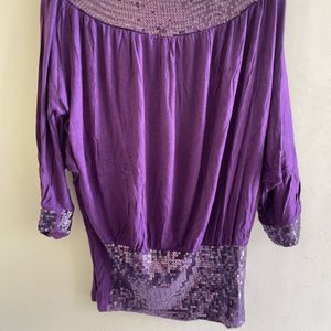 Purple Dolman Sleeves Sequin Top