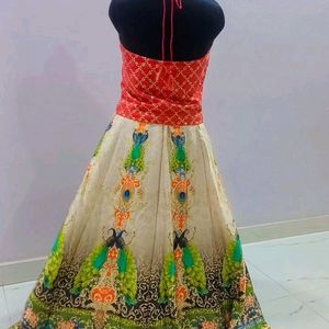 Peacock Cancan Lehenga With Halter Neck Blouse