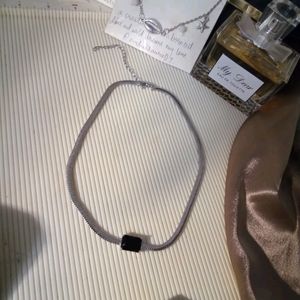 Beautiful Sliver Choker With Black Rhinestone