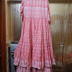 2layer Cotton Long Dress With Heavy Flair And Gota Patti Border