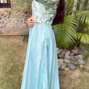 Sky Blue Gown Ethnic Poly Silk Gota Patti Zari