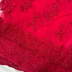 red lace saree