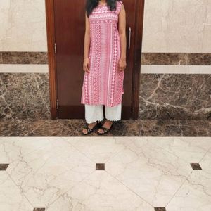 Pure Cotton Pink Kurti For Women