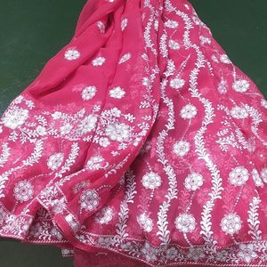 Pink Saree With Silver Prints