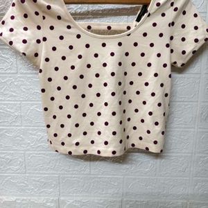 Cream Crop Top With Polka Dots From Forever 21