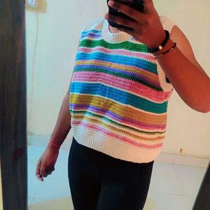 Multicolor Crop Winter Vest