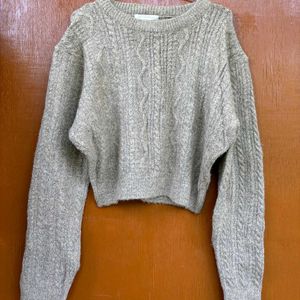 Korean Beige Cropped Pullover