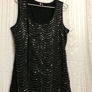 Studio Y Black Sequined Scoop Neck Top