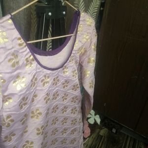 Pink Purple Banarasi Kurta Pant & Dupatta