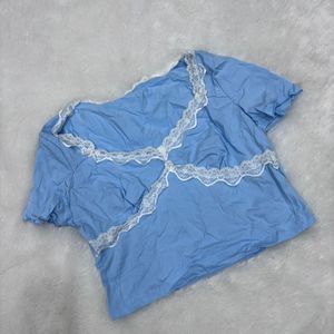 DIWALI SALE Baby Blue Coquette Crop Top