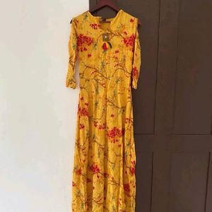 Mustard Yellow Cold Shoulder Kurti For Women