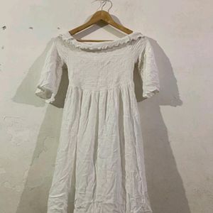 White Off Shoulder Flared Frock