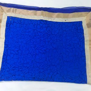 Dupatta velvet flower designer piece colour blue