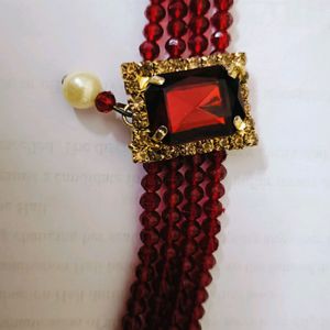 Neck Piece With Earring , Maroon And Golden Color