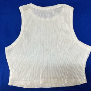 Shine White Slim Fit PrintedCamisole Crew Neck Top