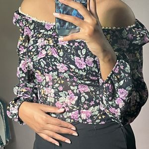 Full Sleeves Flower Print Top For Women