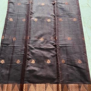 Brand New Linen Brown Saree With Blouse Piece