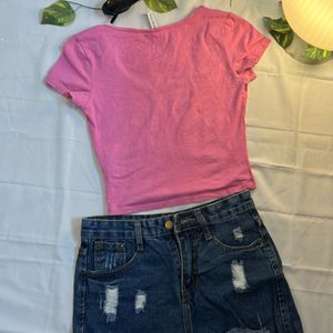 H&M round neck top pink