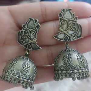 Women Radha-Krishna Silver Jhumka