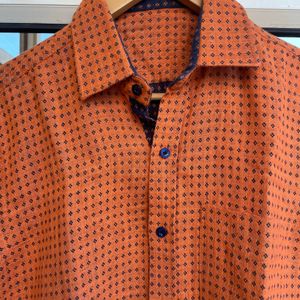 Orange Colour Stitched Shirt For Men