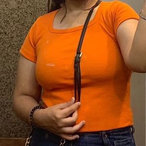 Orange Square Neck Tee