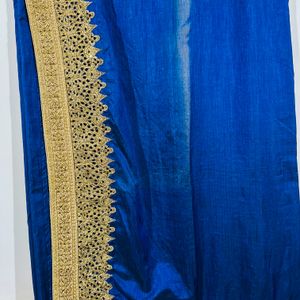 Party Wear Navy Blue Saree With Golden Work