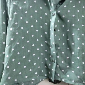 Olive Green Polka Dot Crop Shirt