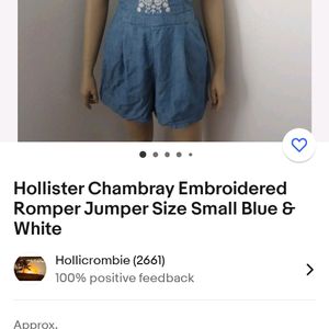 Hollister Chambray Embroidered Romper Jumper Size