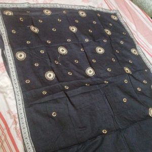 Pure Cotton Black Saree With Embroidery Work