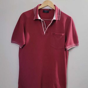 Van Heusen Maroon Cotton Regular Fit Polo T-Shirt