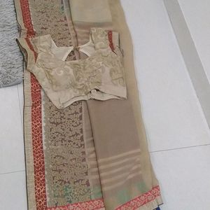 Saree With Stich Paded Blouse