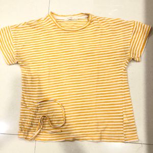 Yellow And White Line Crop Top