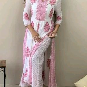 WHITE & PINK NAYRA KURTA PANT SET WITHOUT DUPATTA