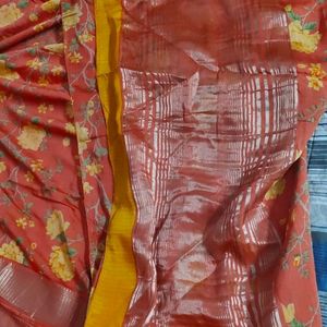 Orange 🧡 Multiprint Silk Saree