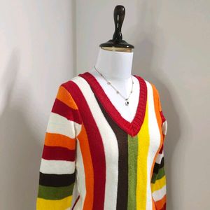 Rainbow Striped V Neck Sweater