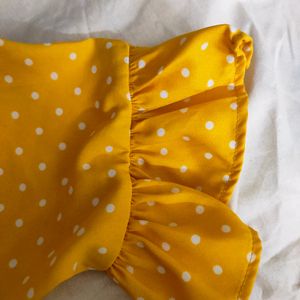 Harpa Yellow Wrap Top | Polka Dot Print | Size 38