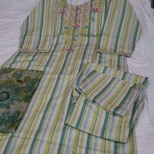 Khadi Cotton  Suit With Organza Dupatta