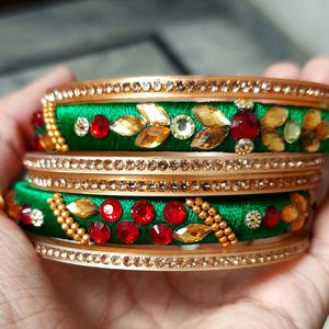 Royal Bridal Green Silk Thread Bangles Set