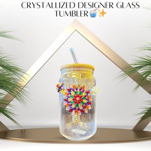 Designer Glass Tumbler With Lid And Straw